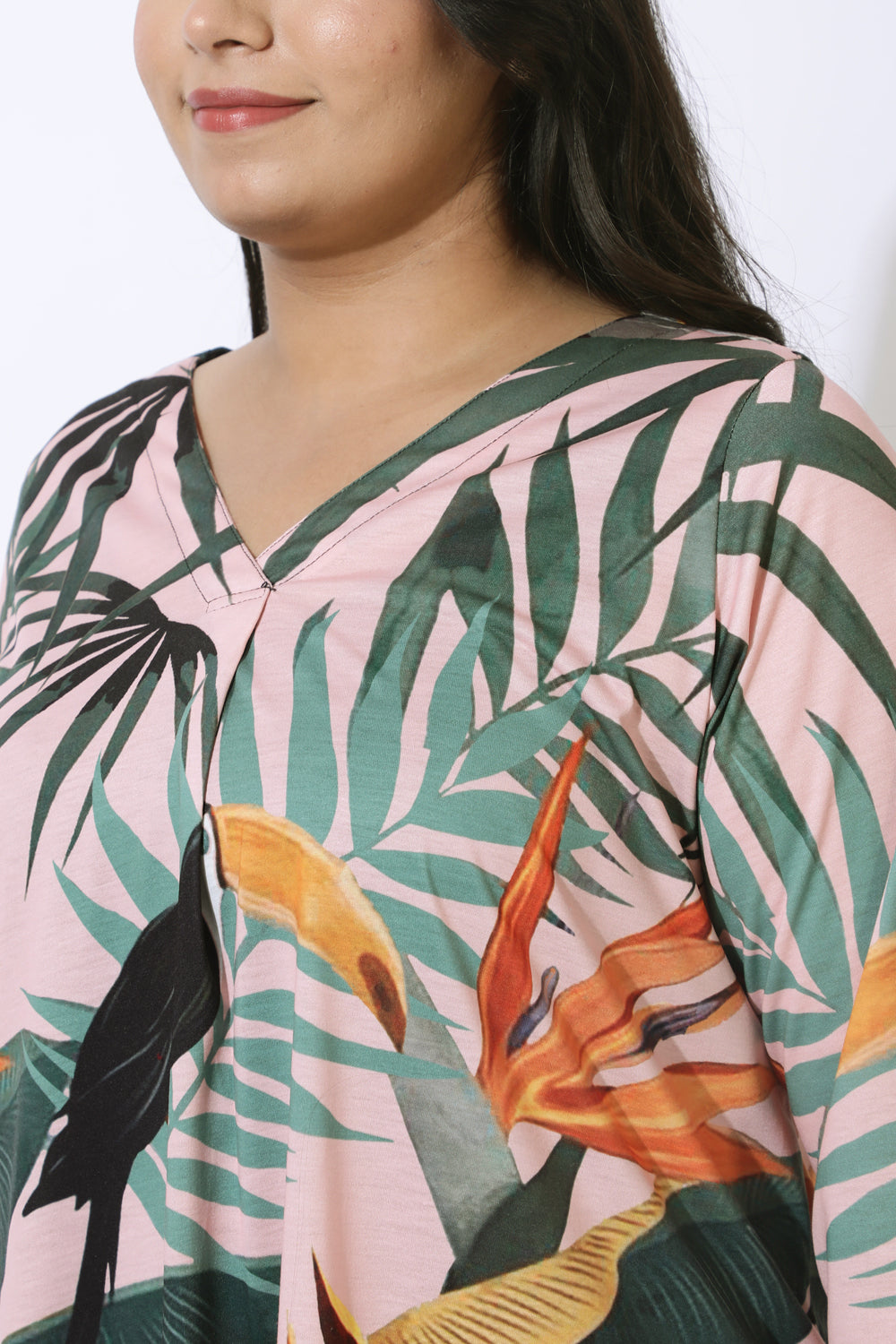 Pink Tropical Print Centre Pleat Top