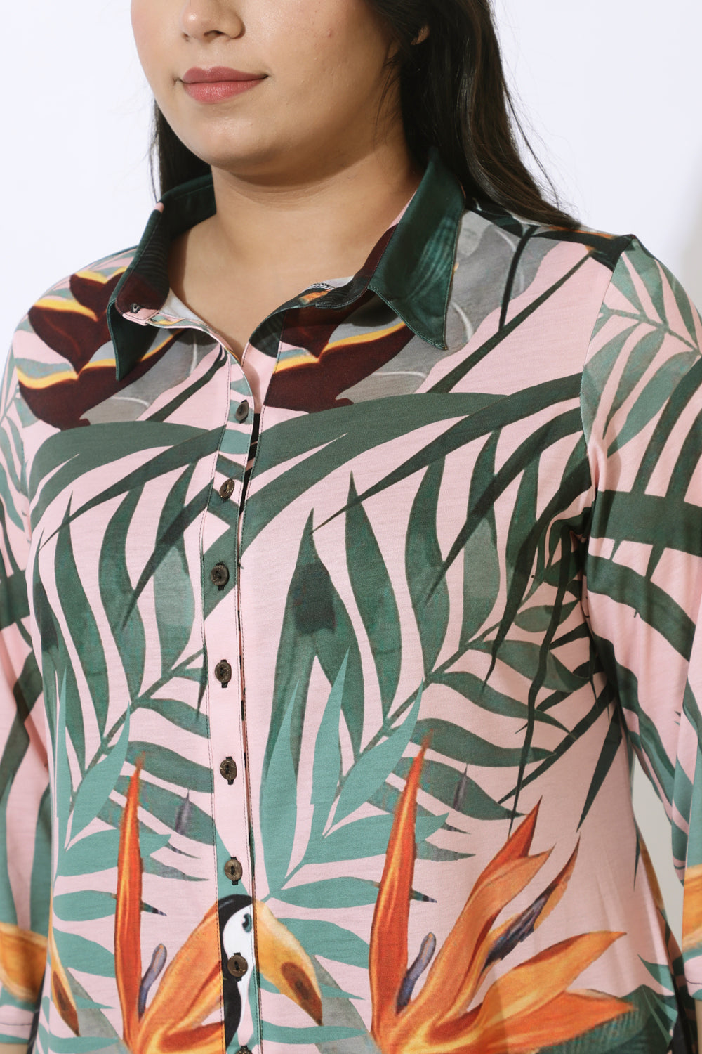 Pink Tropical Print Kurta Cum Shrug
