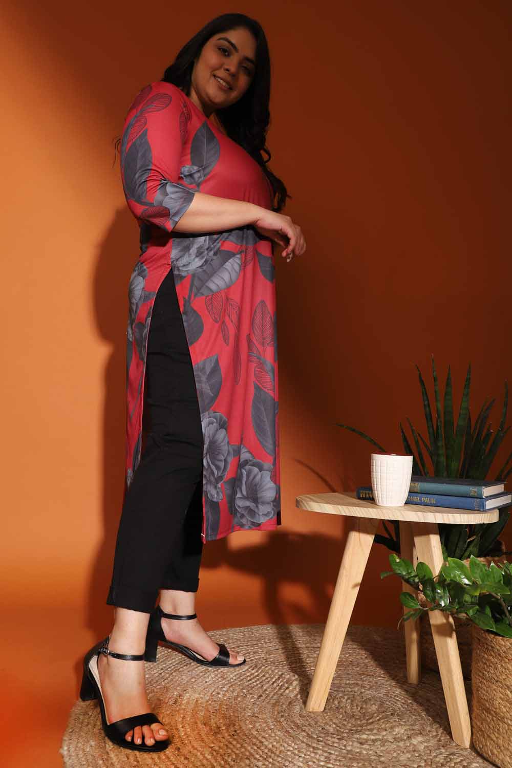 Buy Plus Size Red Floral Long Kurti