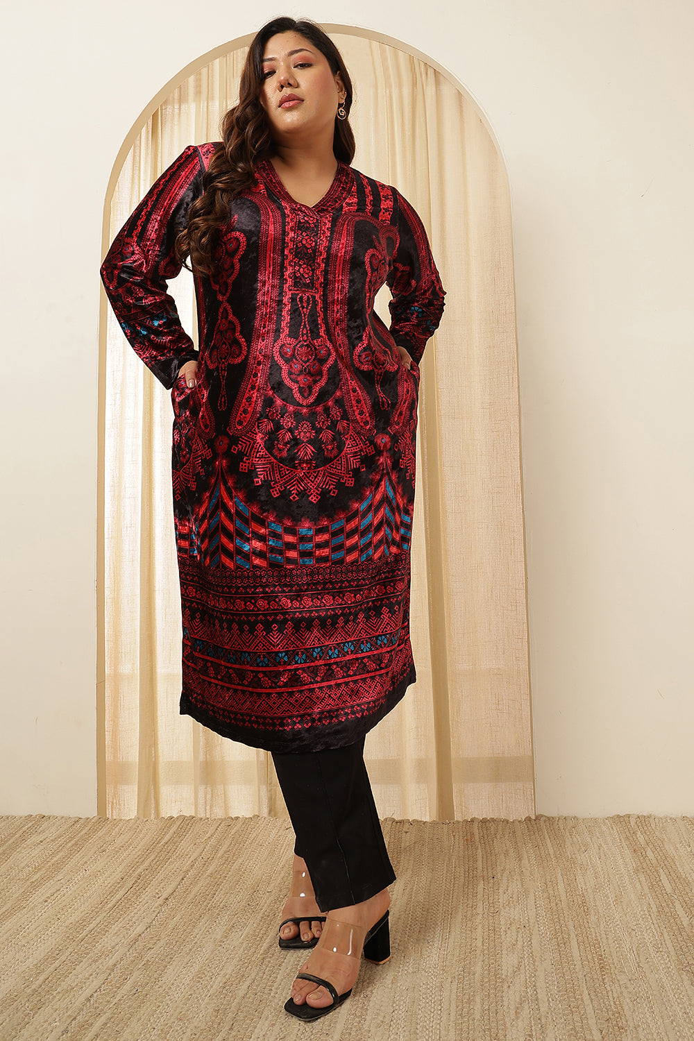 Black Asymmetrical Velvet Kurta