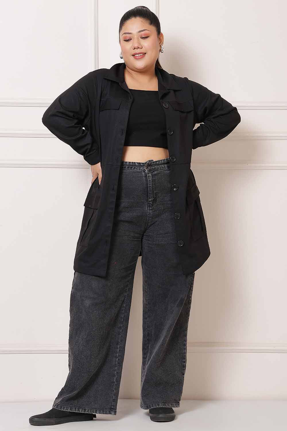 Comfortable Plus Size Black Shacket