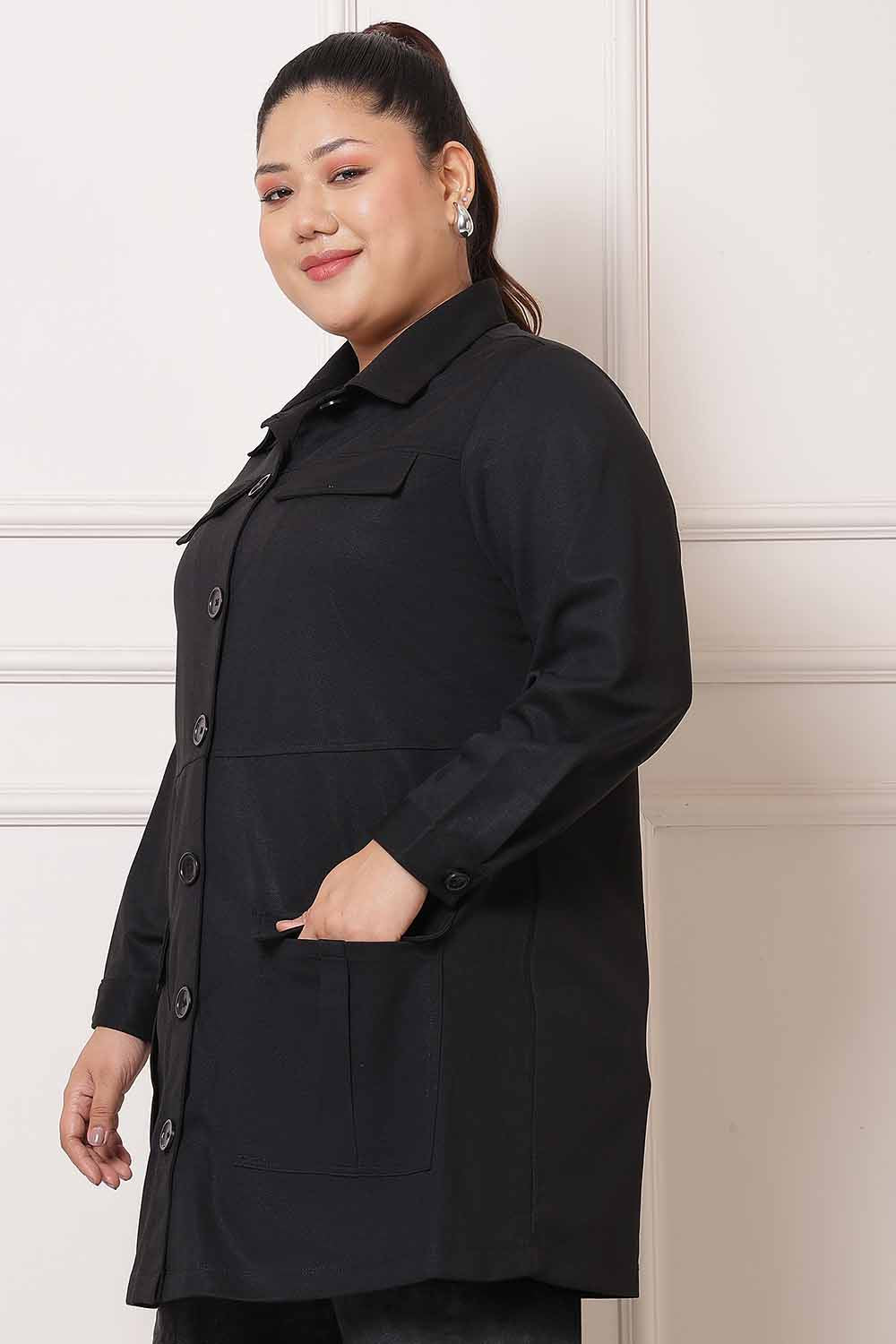 Plus Size Plus Size Black Shacket