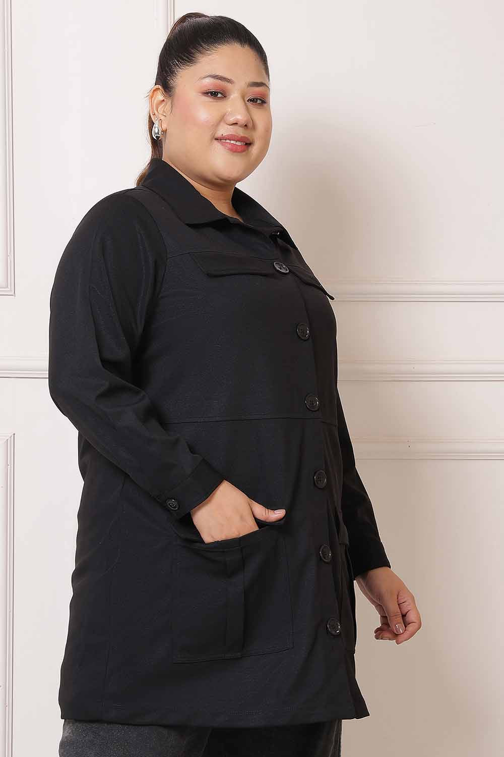 Plus Size Black Shacket for Women