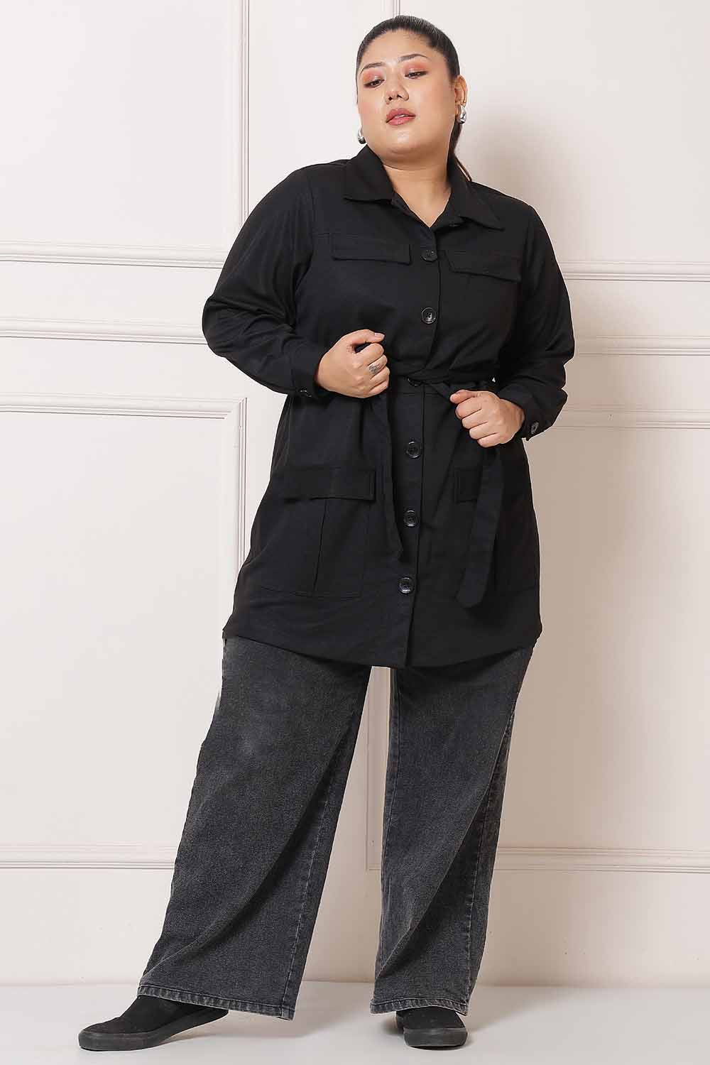 Plus Size Black Shacket