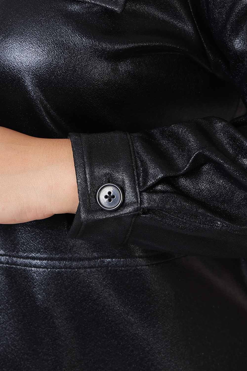 Plus Size Cruelty Free Black Leather Shacket