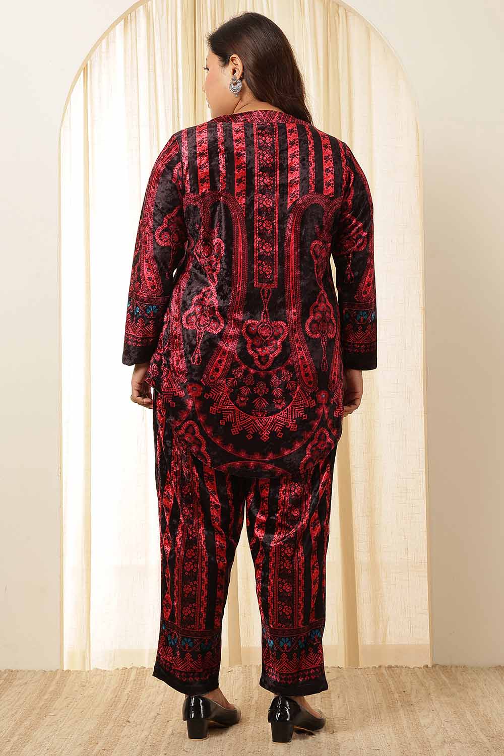 Plus Size Black Red Velvet Coord Set