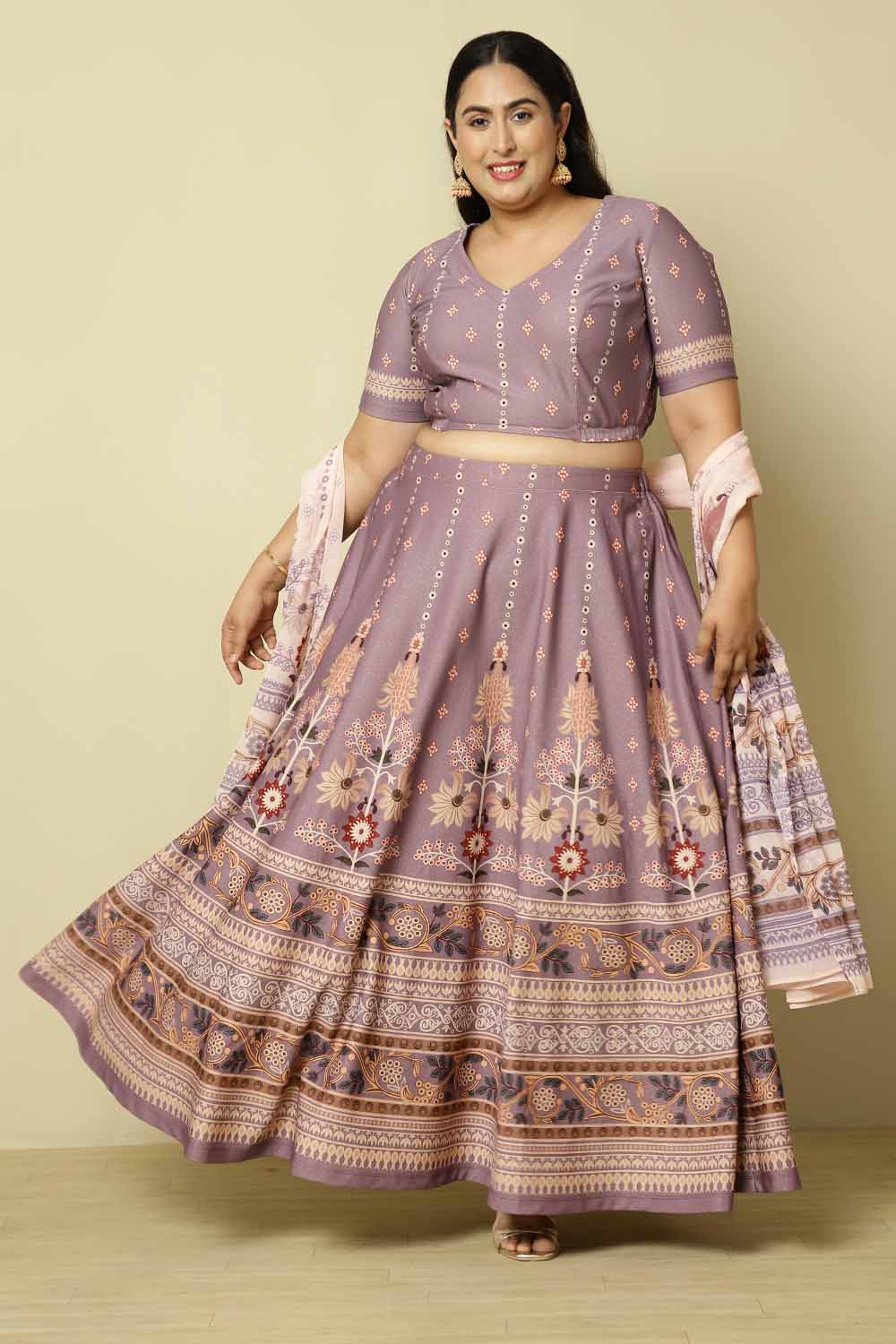 Indian Lehenga Choli Design For Fat Ladies Plus Size Lilac Ethnic