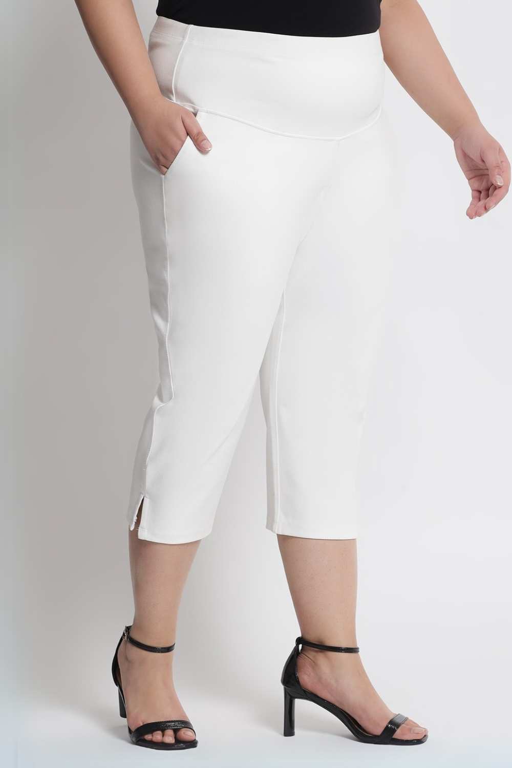 Stretch Capri Plus Size Pull On Capri Pants White Tummy Tucker