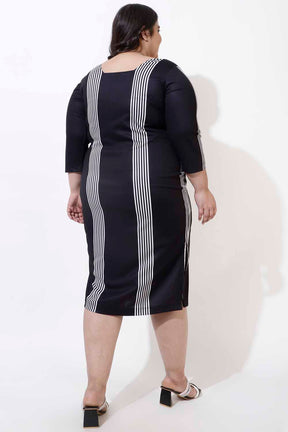 Plus Size Black Stripe Bodycon Dress