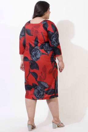 Plus Size Red Floral Bodycon Dress