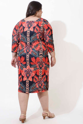 Plus Size Red Printed Bodycon Dress