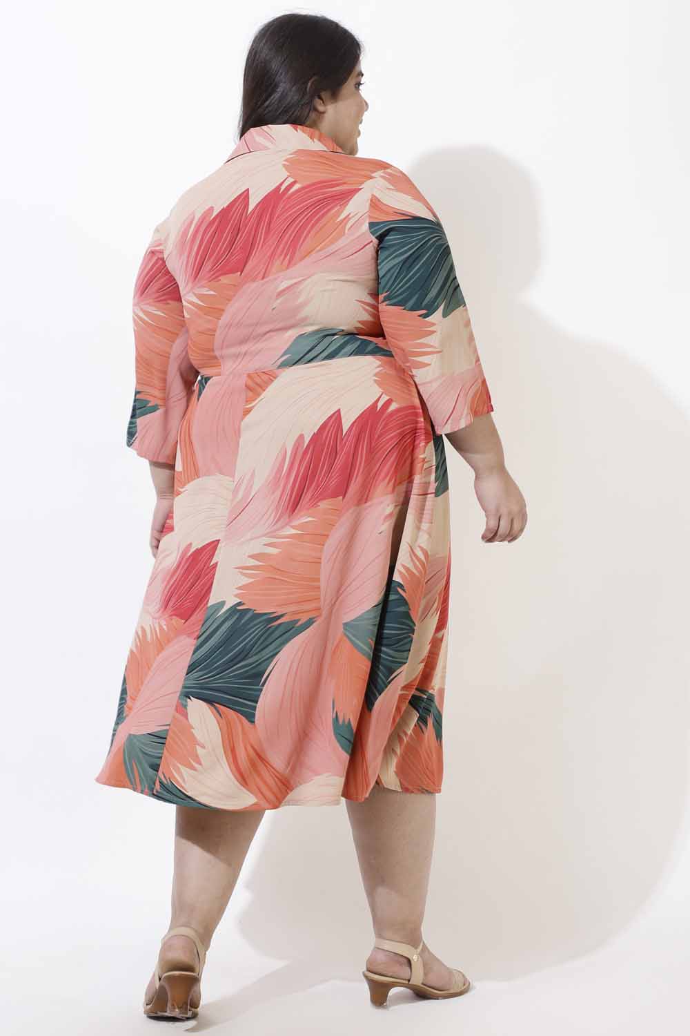 Plus Size Bright Tropical Crepe Shirt Dress