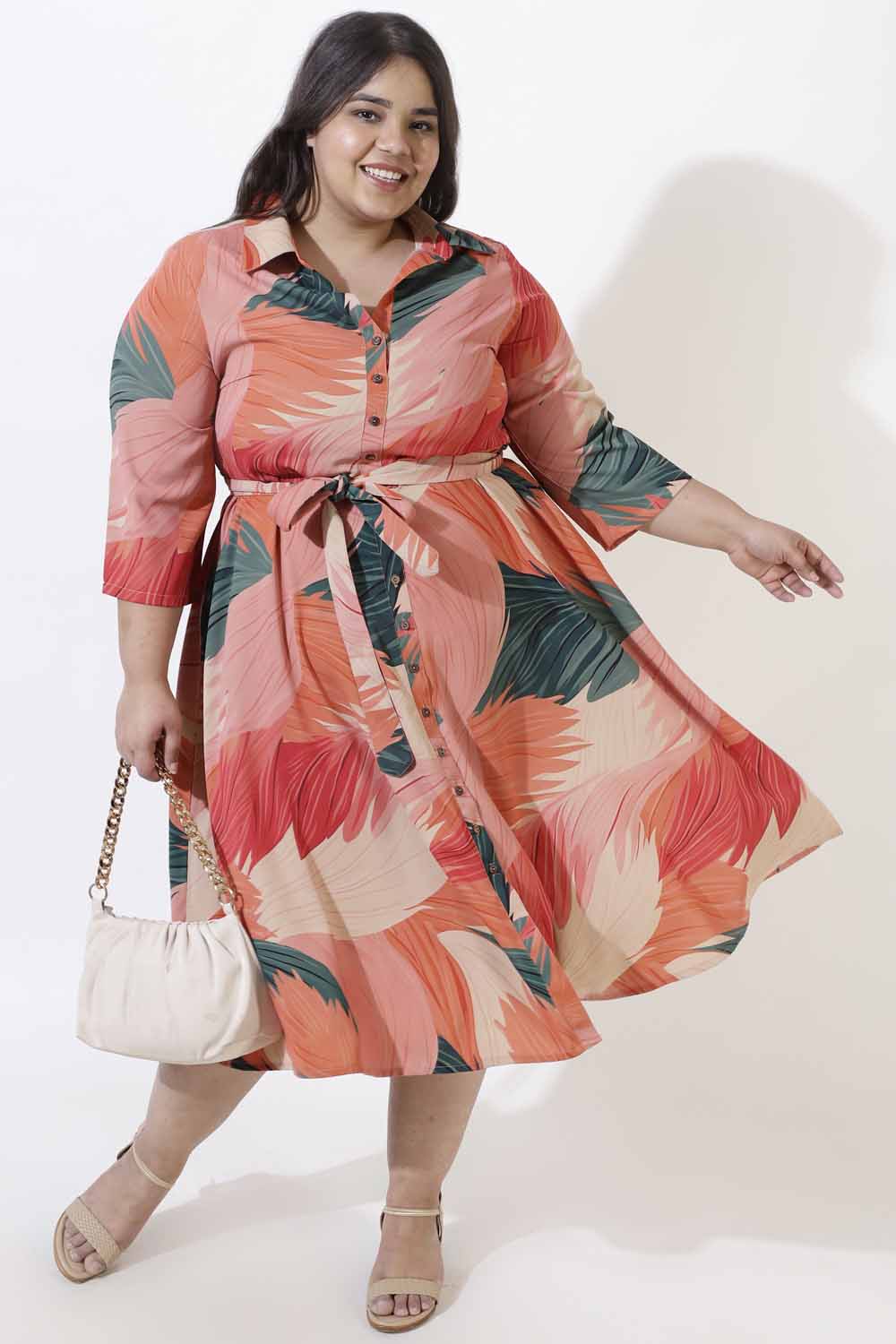 Plus Size Bright Tropical Crepe Shirt Dress