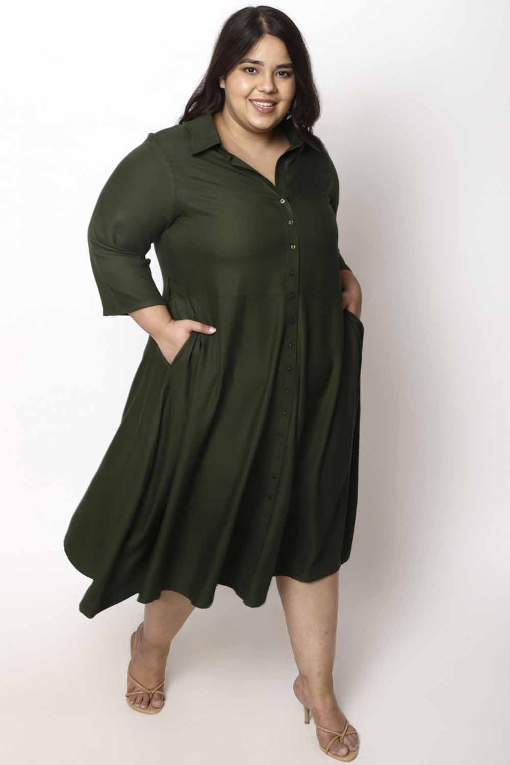Buy Plus Size Olive Shirt Dress