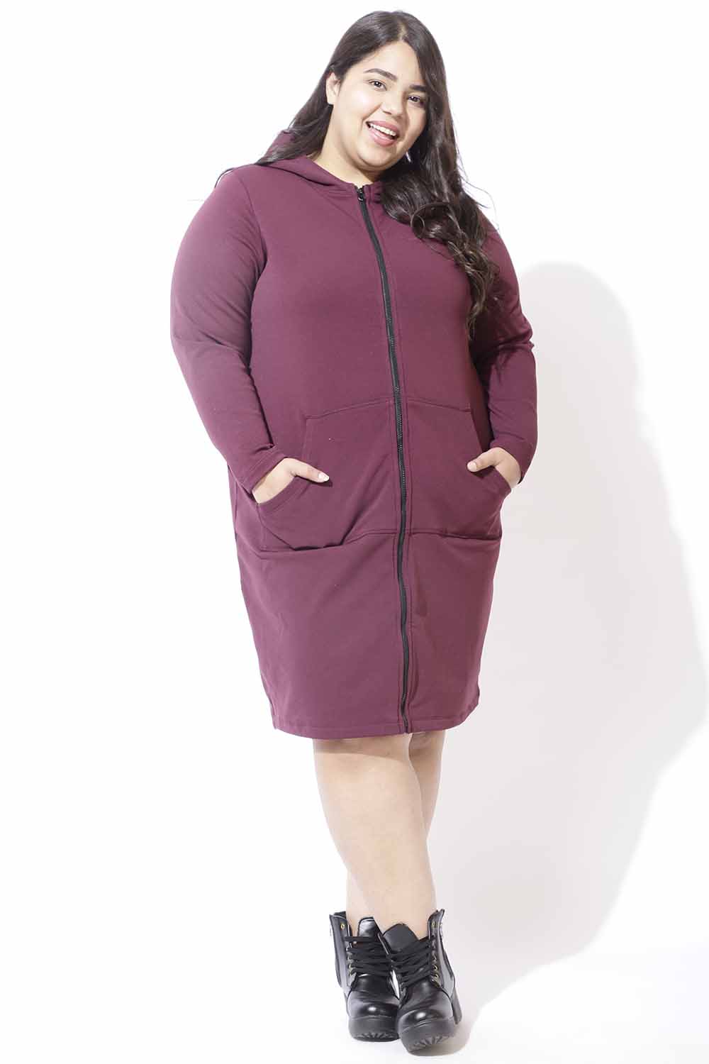 Comfortable Plus Size Wine Jacket Dress