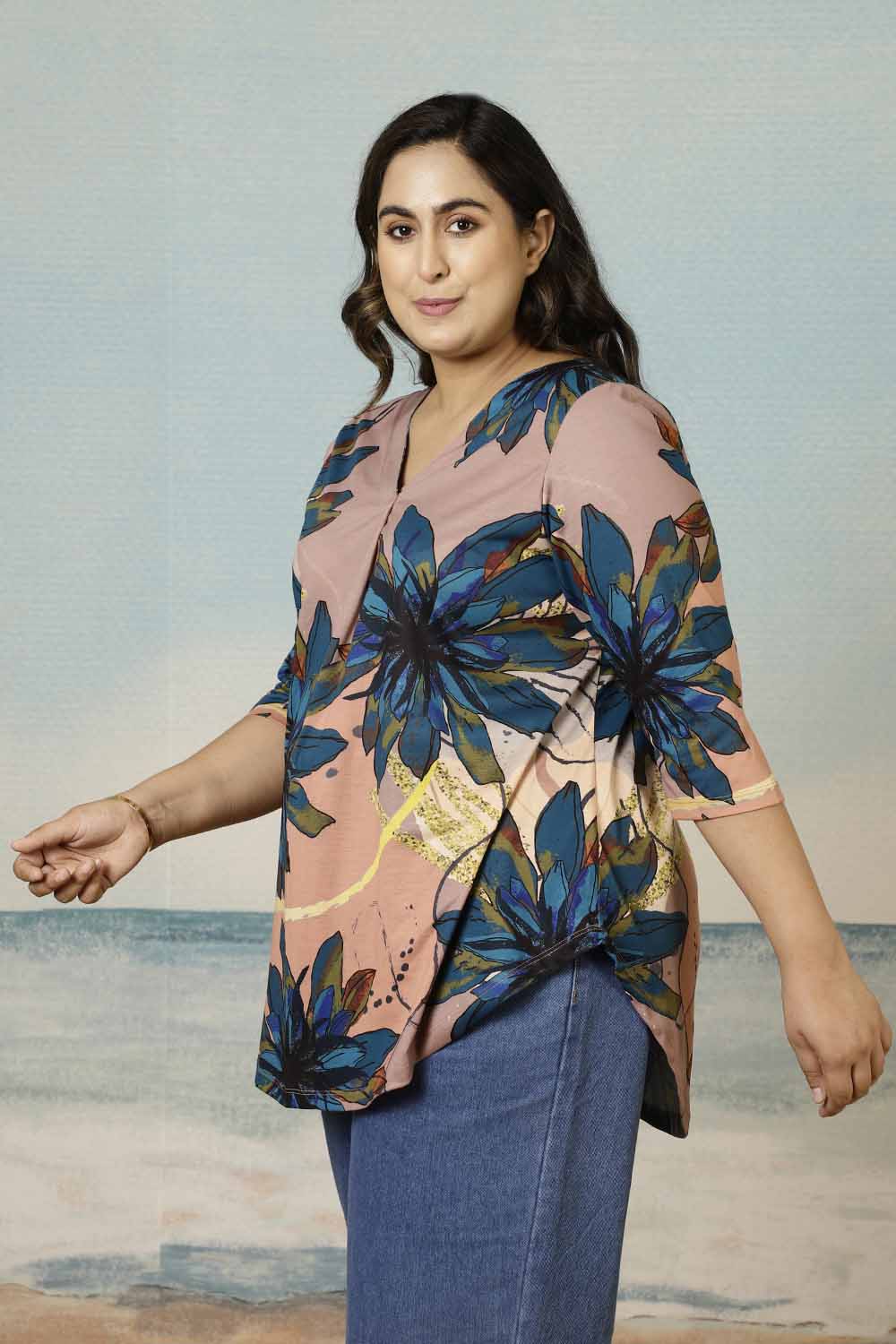 Comfortable Purple Floral Plus Size Top