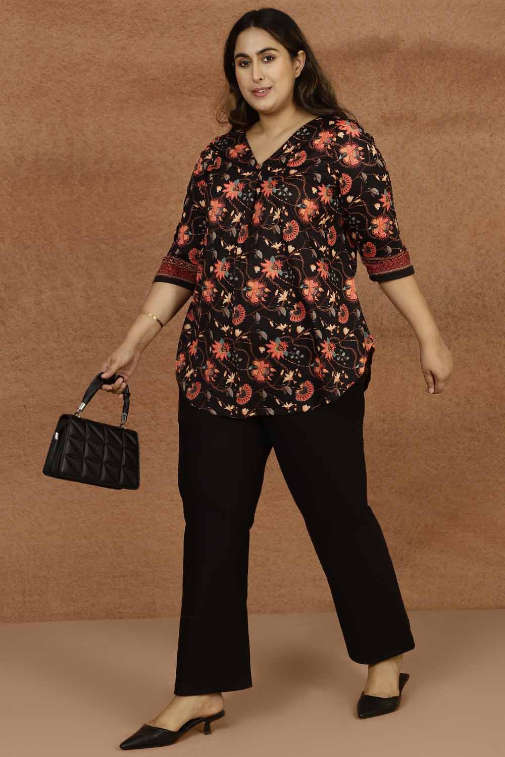 Black Luxe Floral Plus Size Top