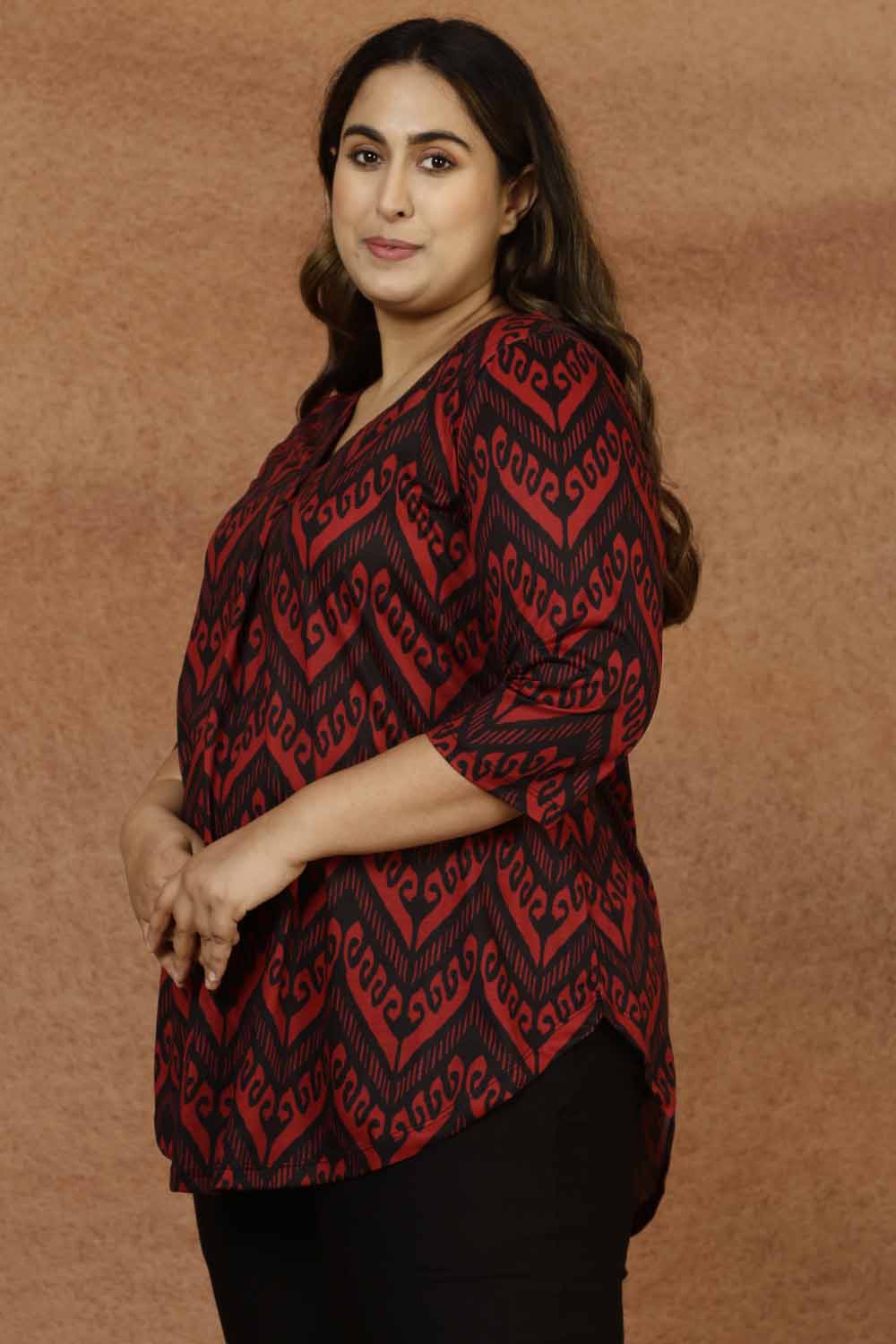 Maroon Black Plus Size Top for Women