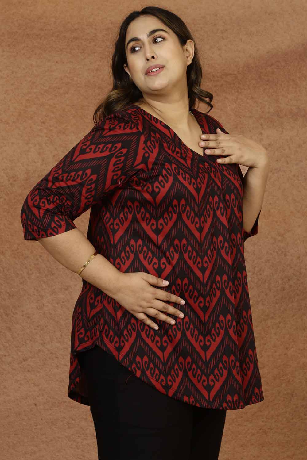 Comfortable Maroon Black Plus Size Top