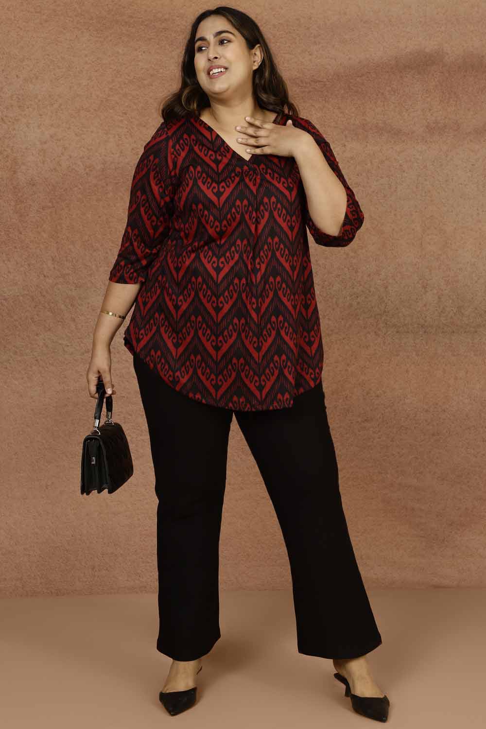 Buy Maroon Black Plus Size Top