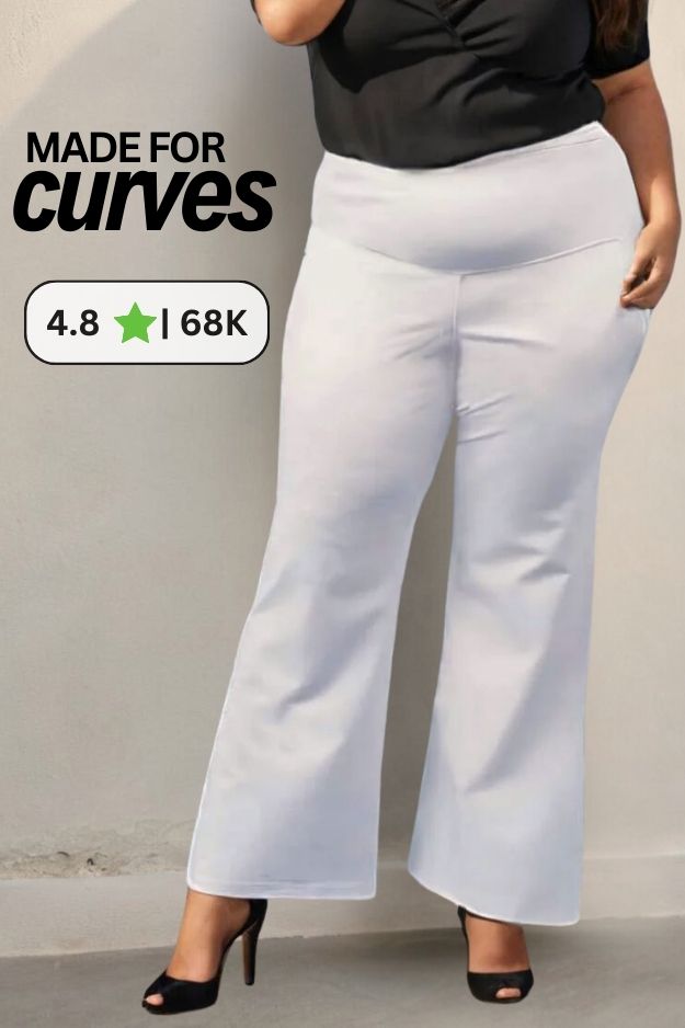 Plus Size White Tummy Shaper Flare Pants - Main Image
