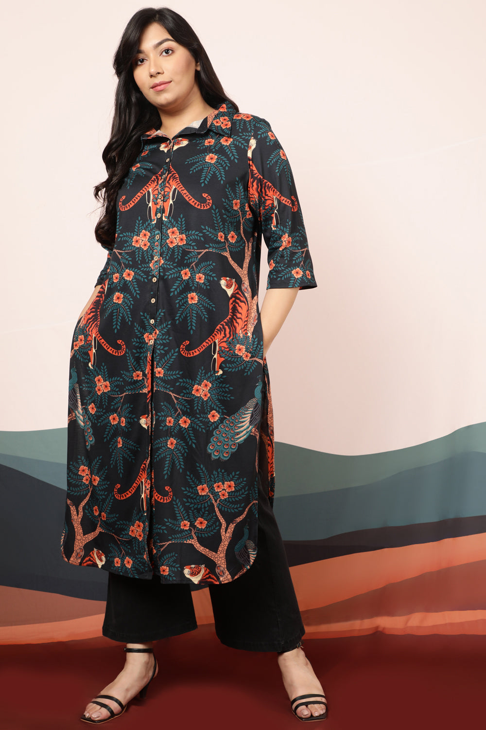 Jungle Print Kurta cum Shrug