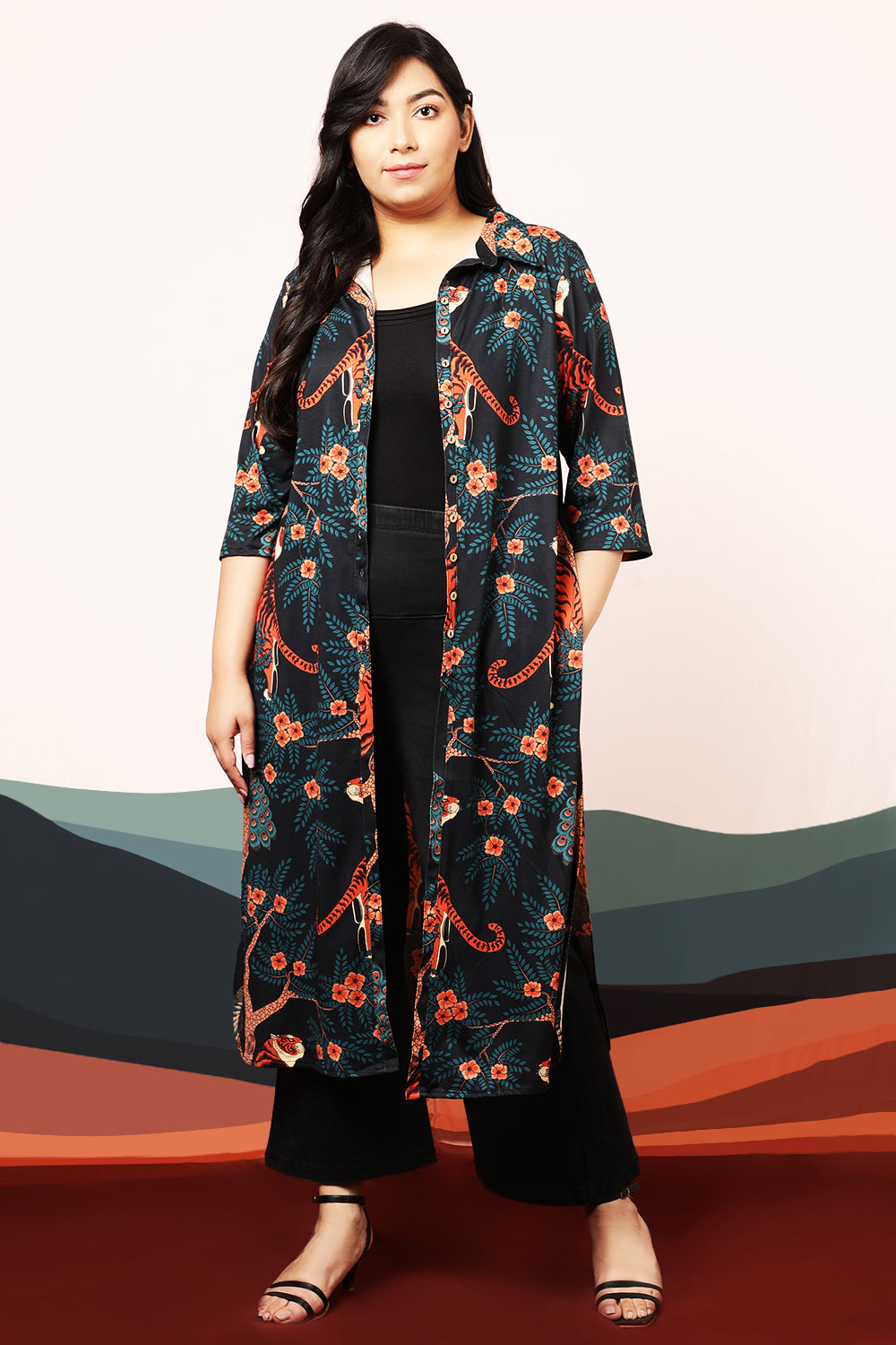 Jungle Print Kurta cum Shrug