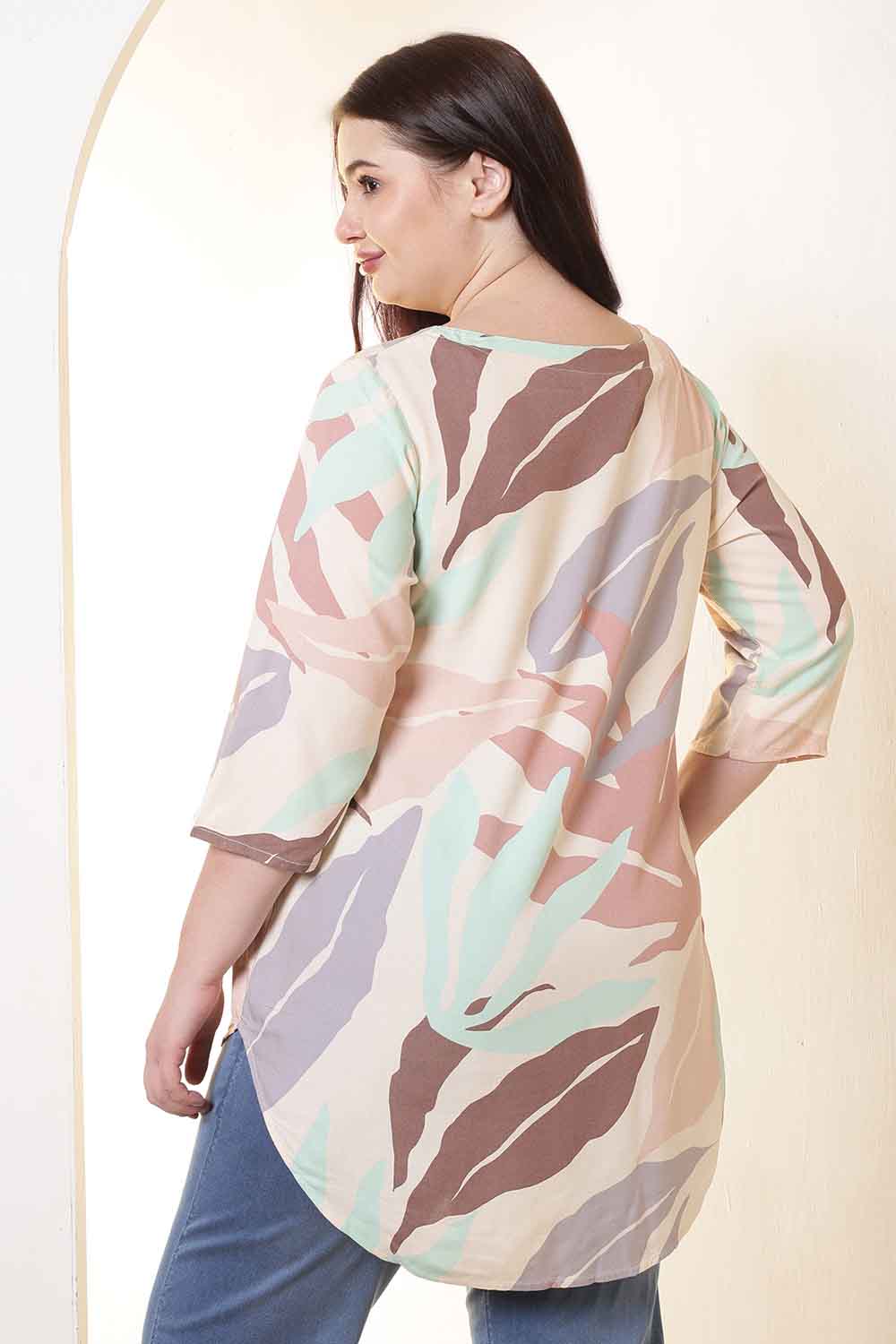 Plus Size Multi-Color Abstract Print V-Neck Rayon Top