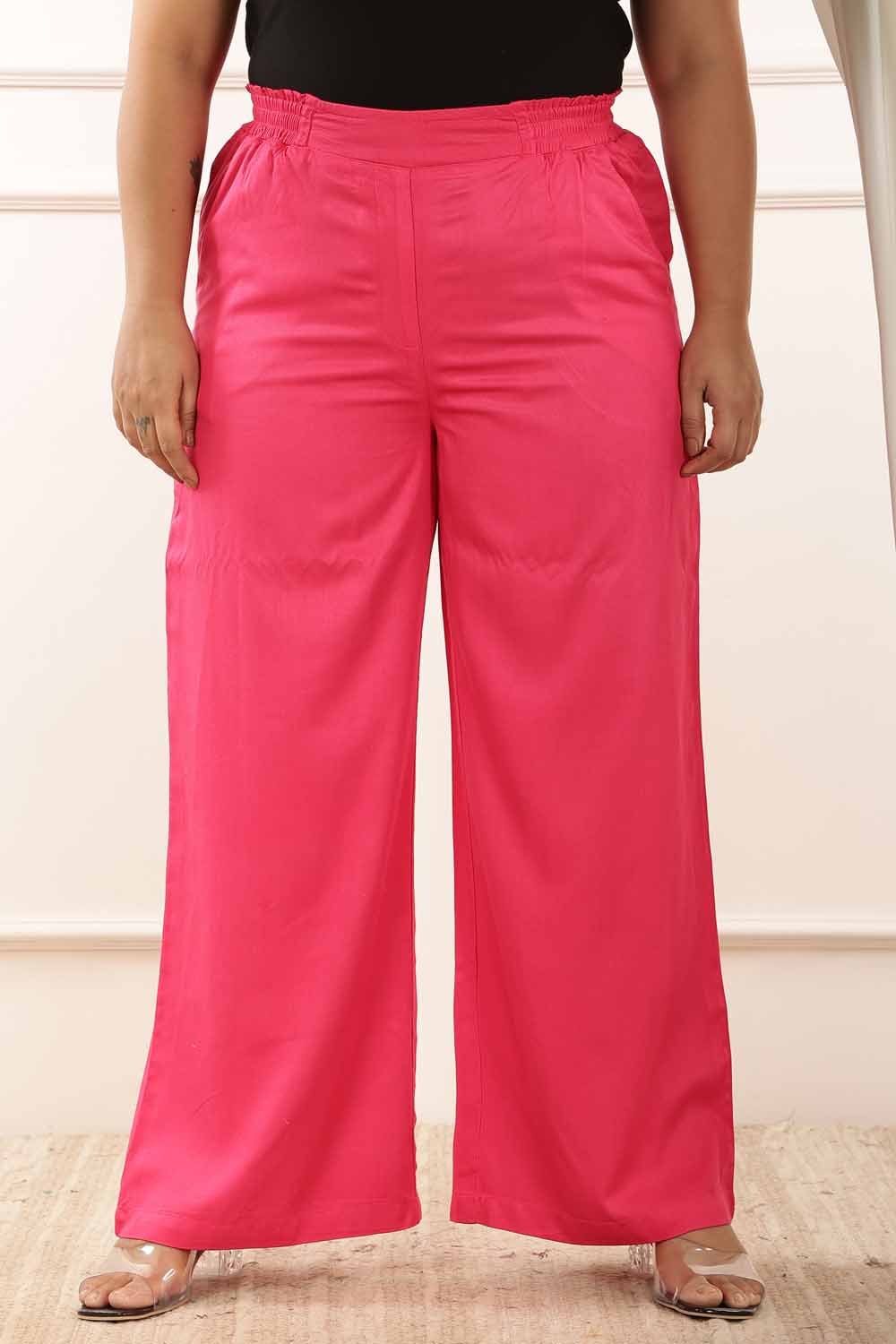Plus Size Pink Rayon Twill High Waist Pants