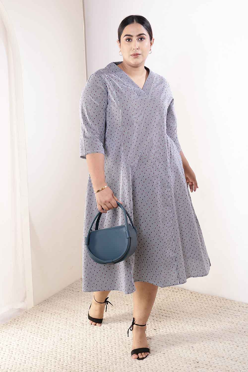 Plus Size Little Beatle Striped Cotton Midi Dress