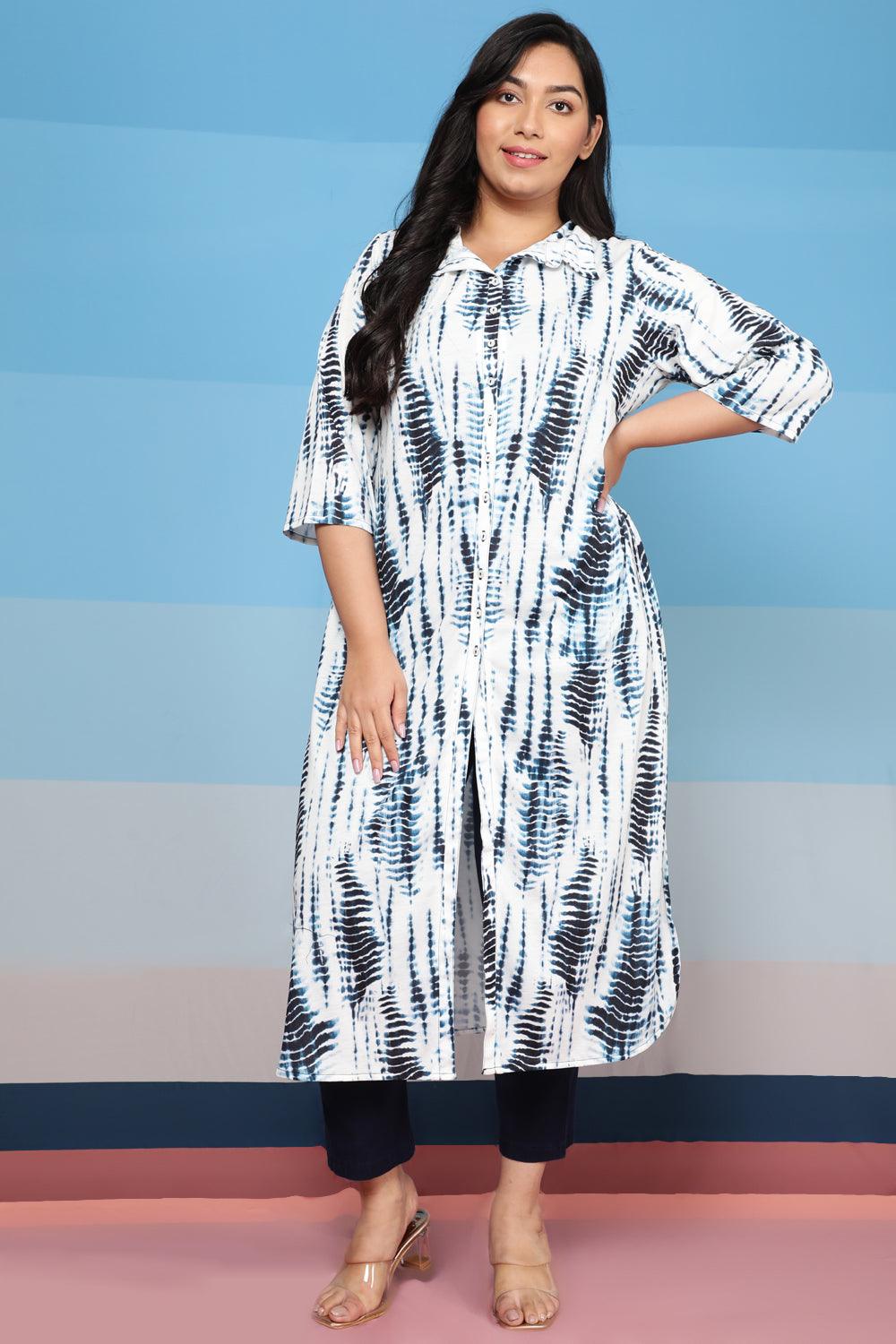 Indigo Tie Dye Kurta cum Shrug for Women