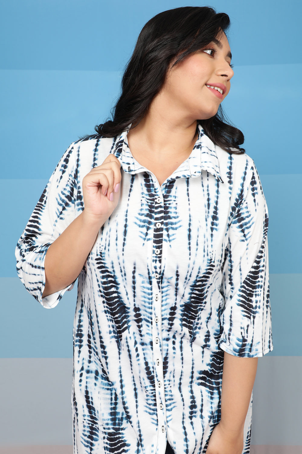 Plus Size Indigo Tie Dye Kurta cum Shrug