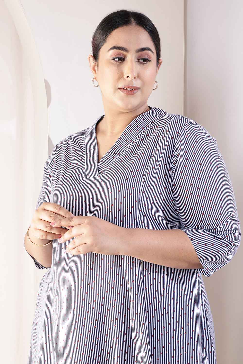 Plus Size Little Beatle Striped Cotton Midi Dress