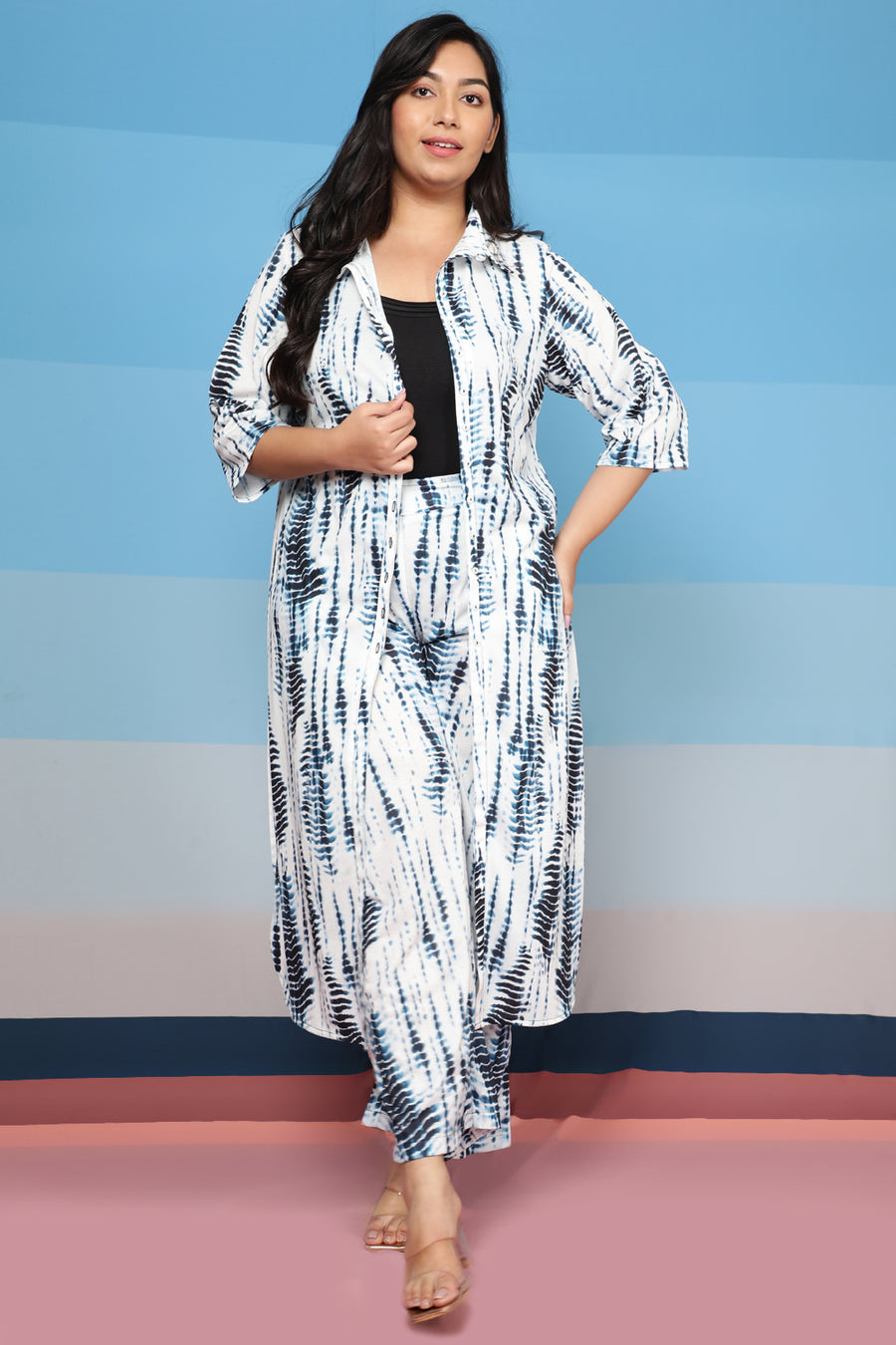 Plus Size Indigo Tie Dye Printed Coord Set