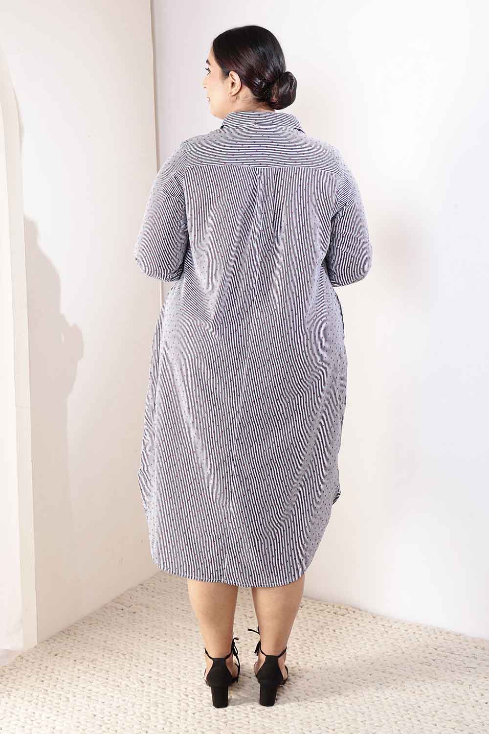 Plus Size Little Beatle Striped Cotton Shirt Dress