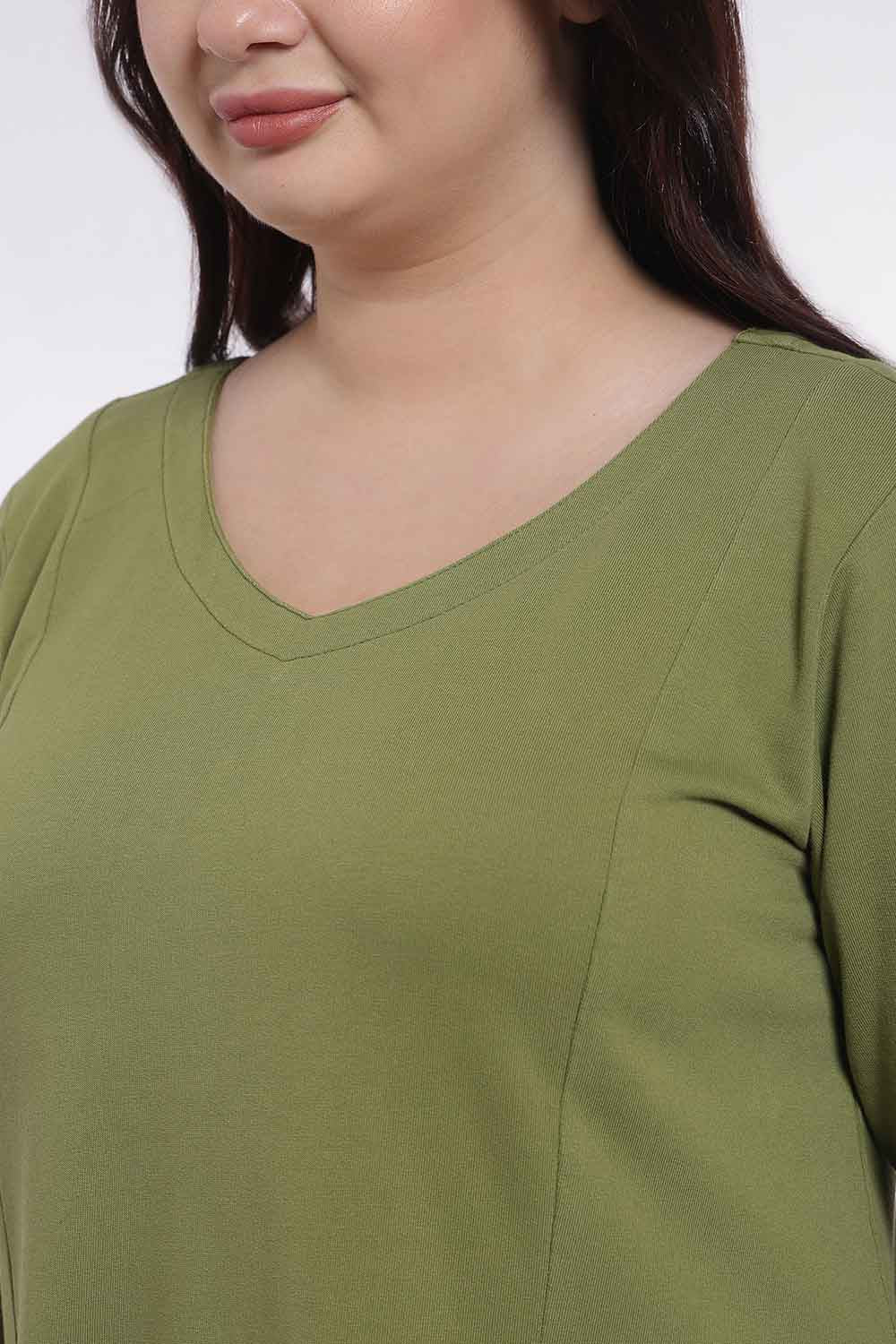 Comfortable Plus Size Moss Green  A-Line Cotton Dress