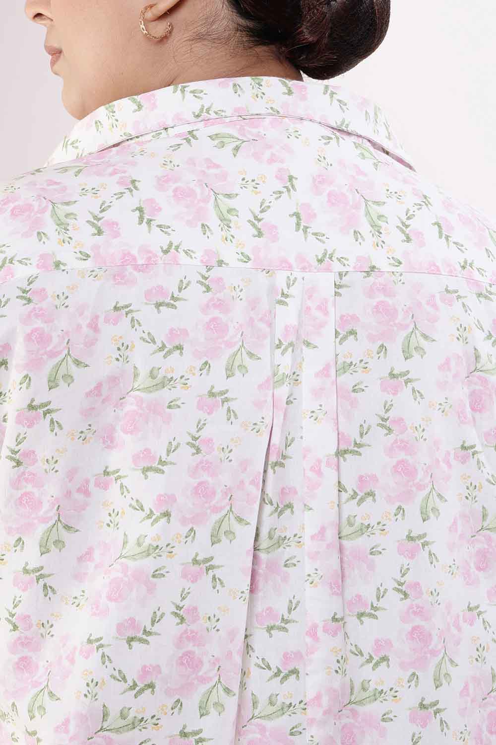 Plus Size Pink Floral Cotton Shirt Dress
