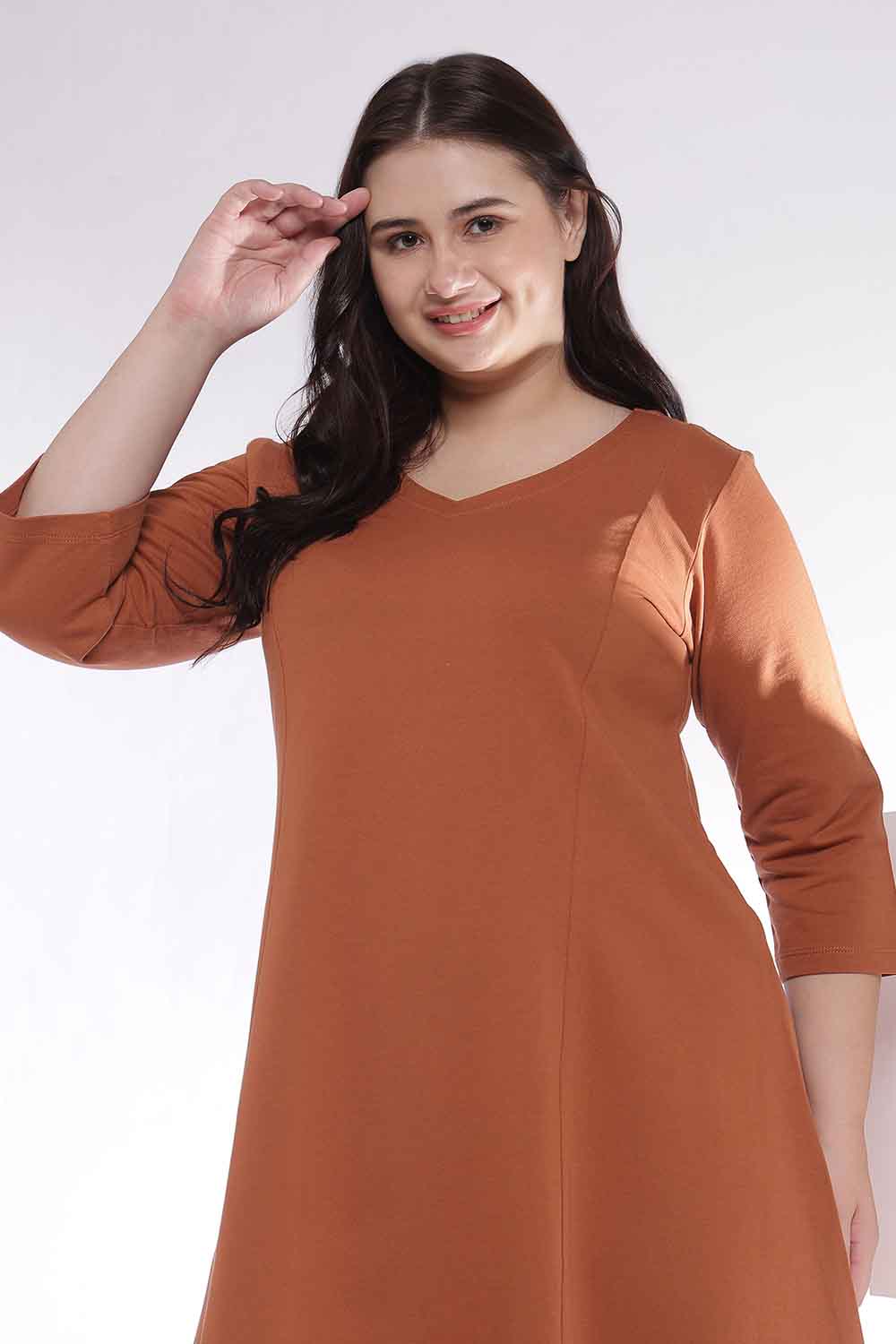 Plus Size Rust Orange A-Line Cotton Dress