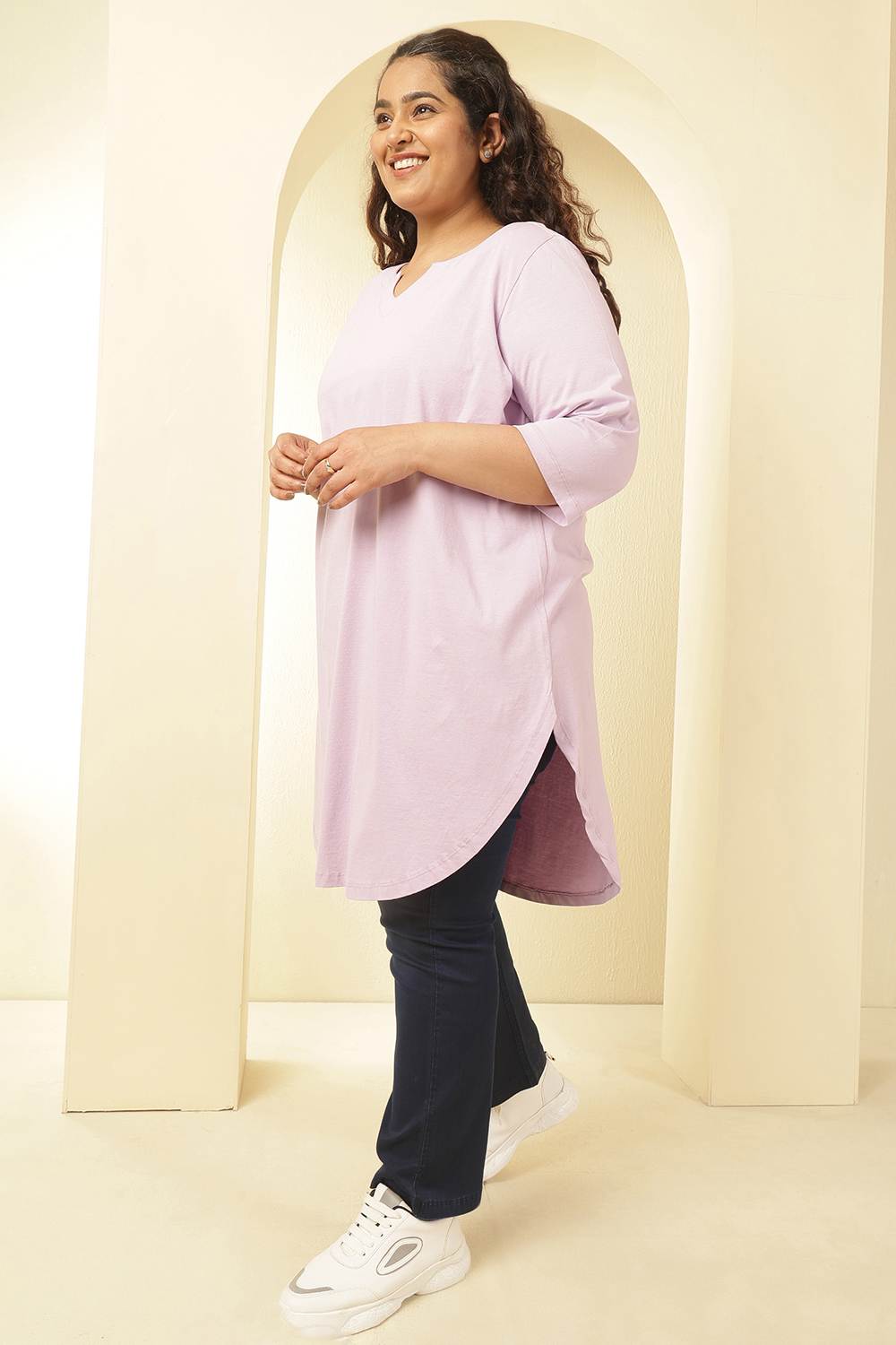 Comfortable Plus Size Lavender Longline Tshirt
