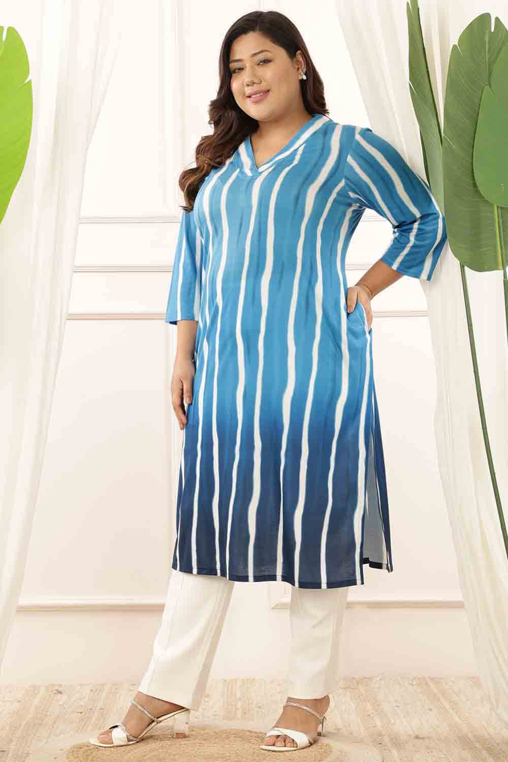 Buy Plus Size Blue Ombre Kurta
