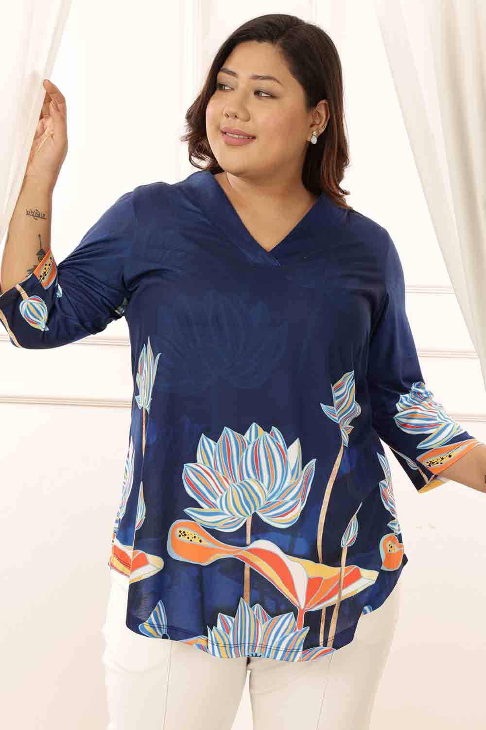 Plus Size Blue Floral Top for Women