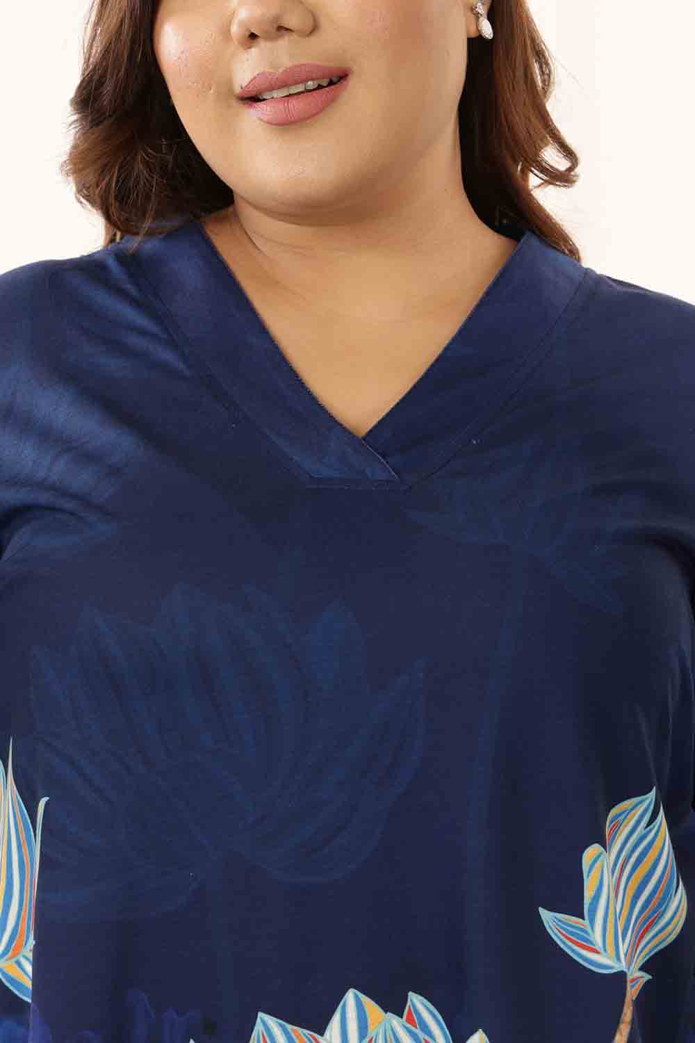 Comfortable Plus Size Blue Floral Top