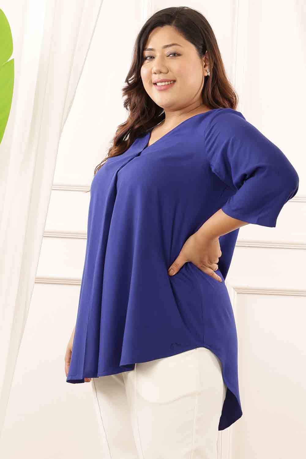 Plus Size Blue Rayon Twill Top for Women