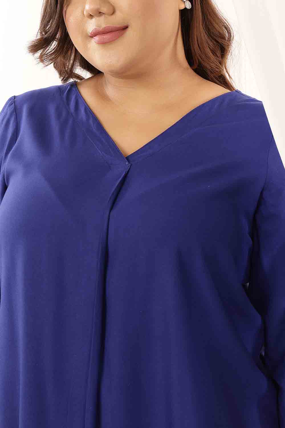 Comfortable Plus Size Blue Rayon Twill Top