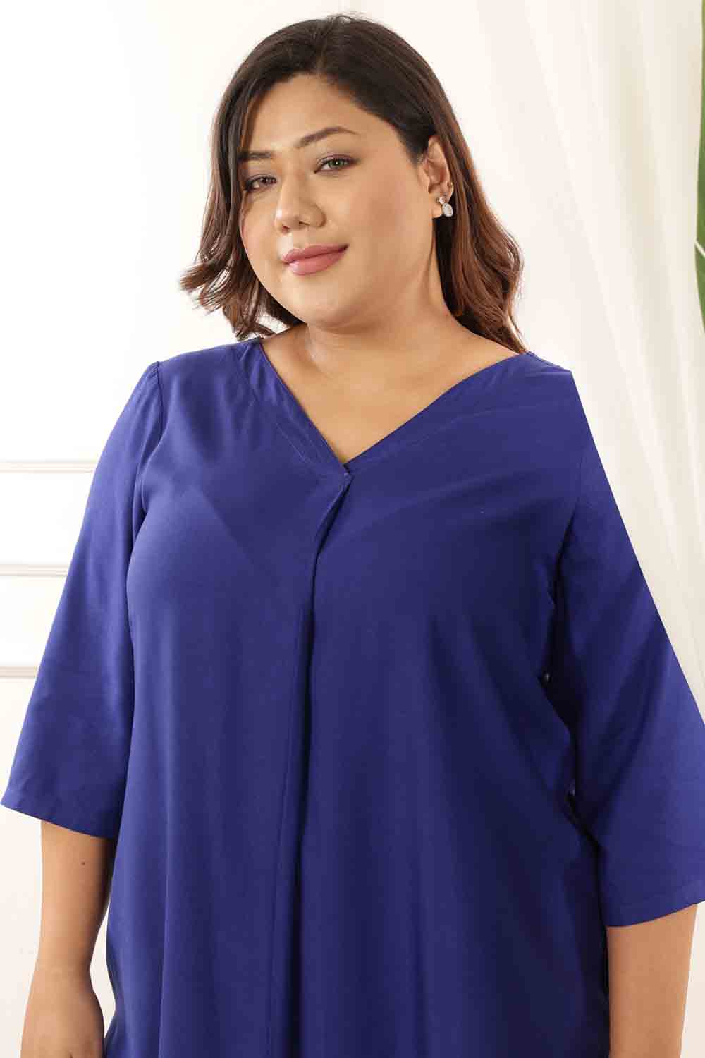 Plus Size Plus Size Blue Rayon Twill Top