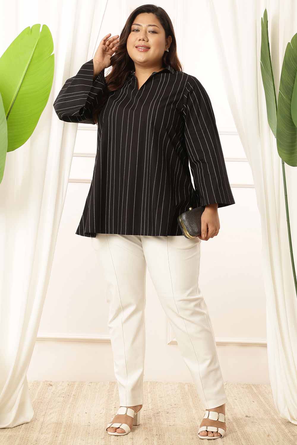 Buy Plus Size Black Stripe Top