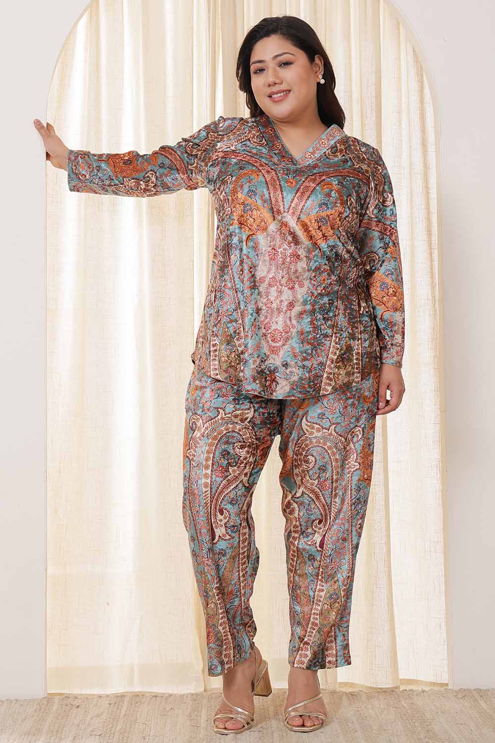 Buy Plus Size Multicolor Ethnic Velvet Coord Set
