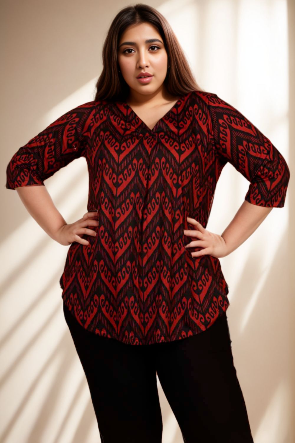 Maroon Black Plus Size Top