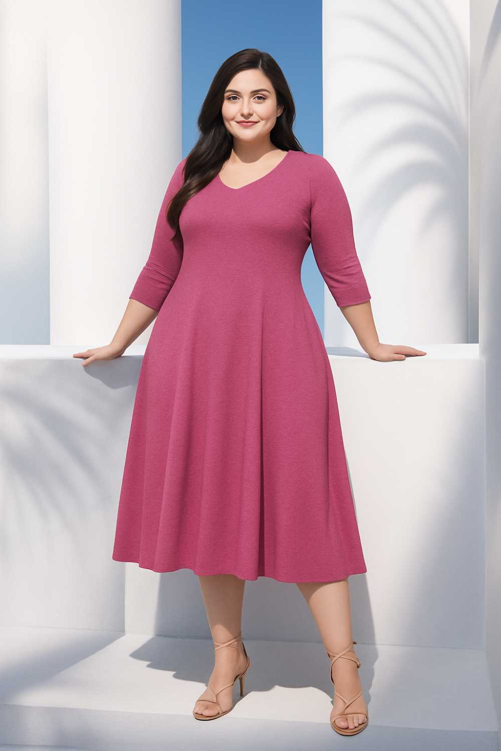 Plus Size Pink A-Line Cotton Dress