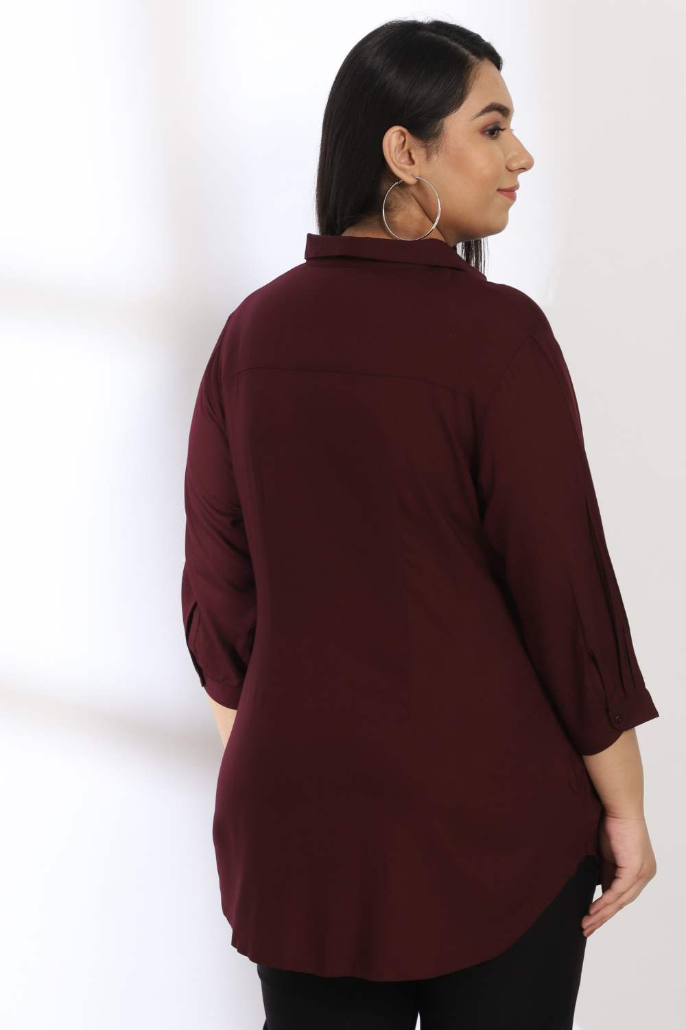 Comfortable Plum Round Hemline Shirt